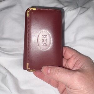 CARTIER must de Cartier Key Fob with Authentication Card Burgundy LIKE new